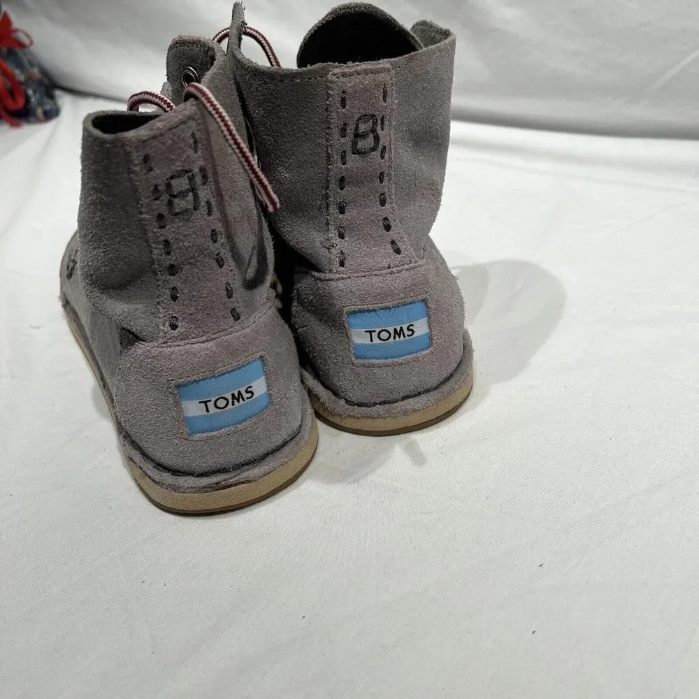Toms‎ Boy Lace up Flat Boot Shoes W8 Gray Red White Lace